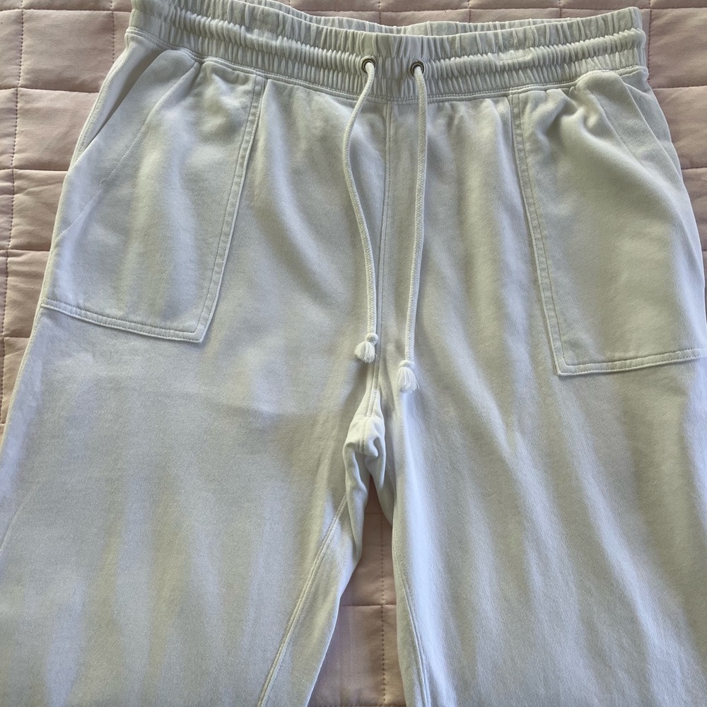 J. Crew Women’s White Cotton Soft Pants Drawstring Waist Wide Legs Size Large